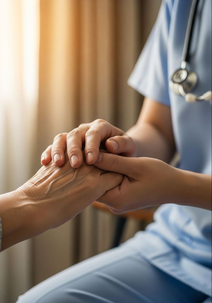 Healthcare professional holding a patient hand with care