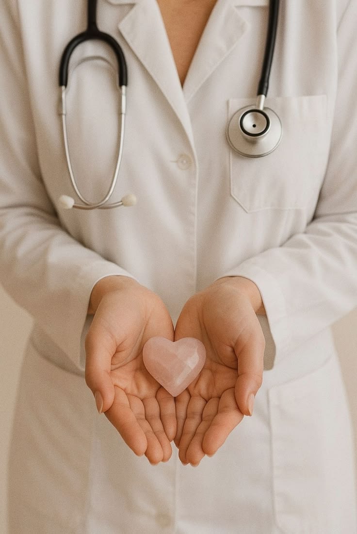 Doctor holding a heart shape as a symbol of care